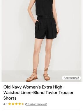 Old Navy Black High-Waist Pleated Linen-Blend Shorts